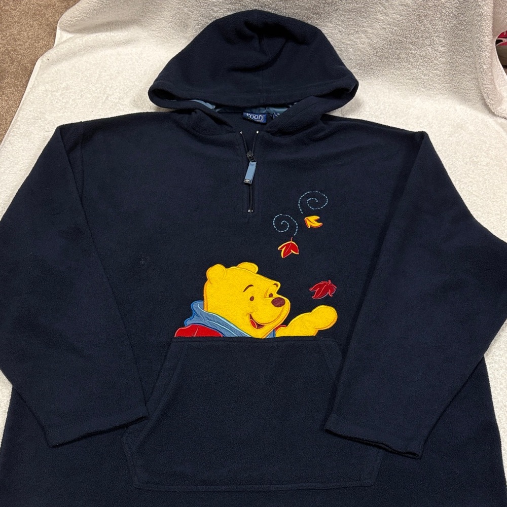 Vintage 90's Disney Winnie The Pooh Embroidered fleece pullover navy blue sz XL